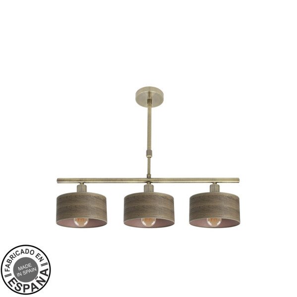 Lampara Gilda 3xe14 Cuero/madera Oscura Regx55x14 Cm