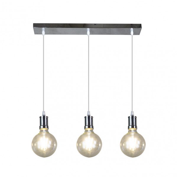 Lampara Prisco 3xe27 Cromo/transparente Bombillas Incluidas 24w 2700k 2550lm Regx64x12,5 Cm