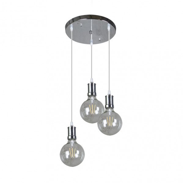 Lampara Prisco 3xe27 Cromo/transparente Bombillas Incluidas 24w 2700k 2550lm Regx36x36 Cm