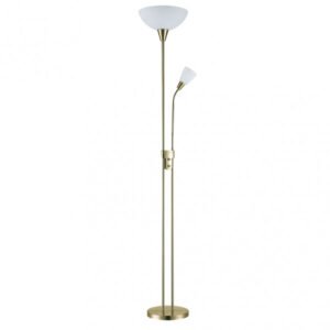 Pie De Salon Deneb 1xe27+1xe14 C/lector Cuero 180x30x30 Cm