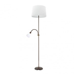 Pie De Salon Rilon 1xe27+1xe14 C/lector Marron Pantalla Blanca 175,5x40x40 Cm