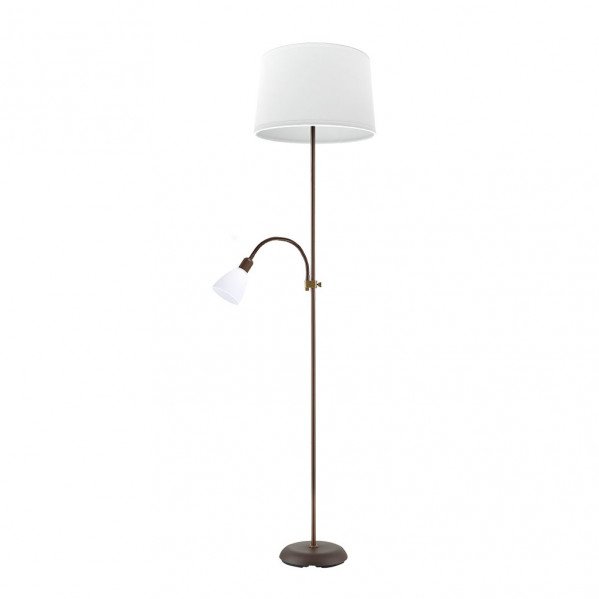 Pie De Salon Rilon 1xe27+1xe14 C/lector Marron Pantalla Blanca 175,5x40x40 Cm