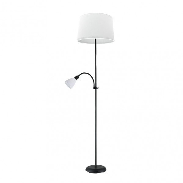 Pie De Salon Rilon 1xe27+1xe14 C/lector Negro Pantalla Blanca 175,5x40x40 Cm