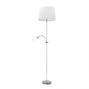 Pie De Salon Rilon 1xe27+1xe14 C/lector Plata Pantalla Blanca 175,5x40x40 Cm