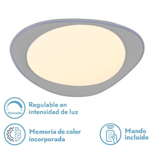 Plafon 72w Daire Gris 3000-4000-6500k 5616lm 7x55x55cm Remoto+reg.int+memoria