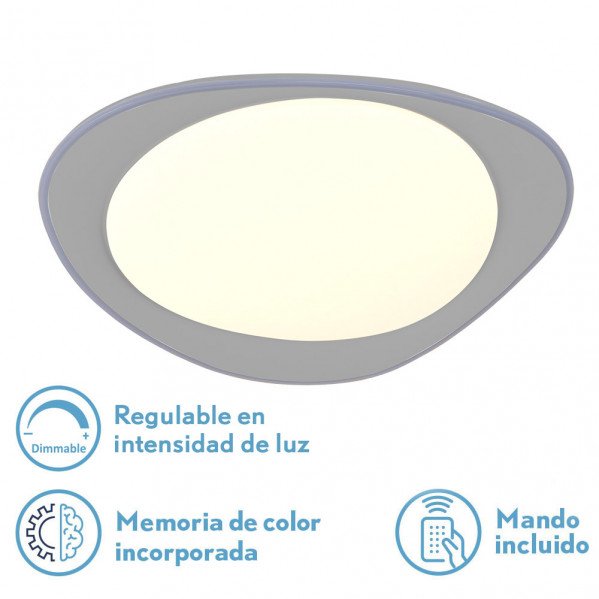 Plafon 72w Daire Gris 3000-4000-6500k 5616lm 7x55x55cm Remoto+reg.int+memoria