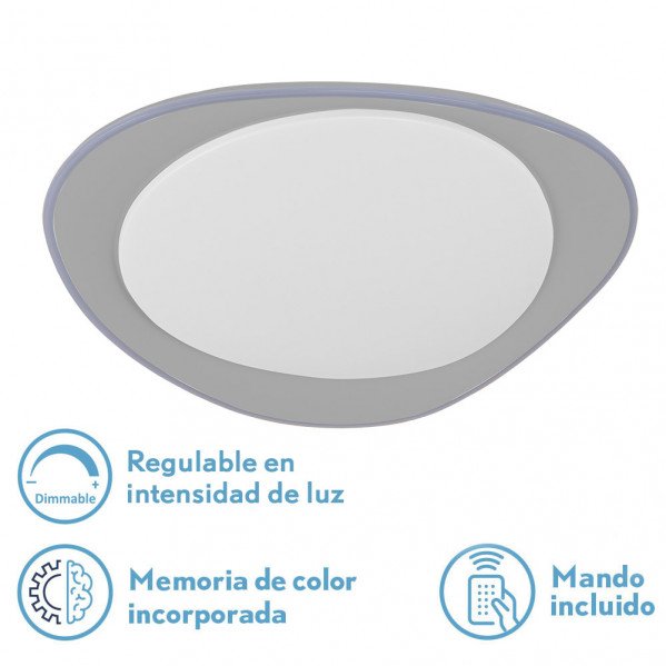 Plafon 72w Daire Gris 3000-4000-6500k 5616lm 7x55x55cm Remoto+reg.int+memoria