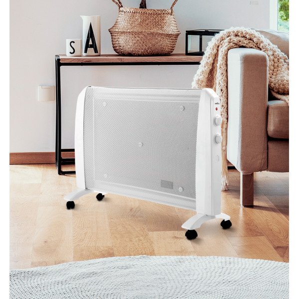 Radiador De Mica Abrigo 2000w 1elemento Blanco 2potencias Antivuelco,ruedas,termostato Reg.54x79x27cm