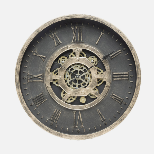 Reloj De Pared Adamuz Negro/oro 60x60x7cm Engranajes Con Movimiento