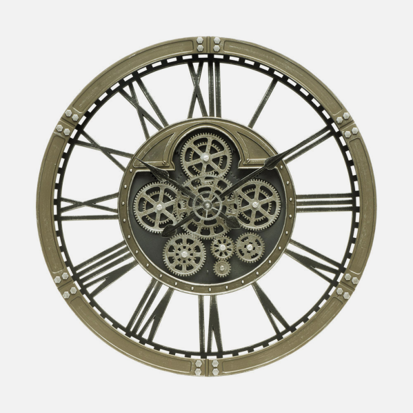 Reloj De Pared Agron Cuero 60x60x7cm Engranajes Con Movimiento
