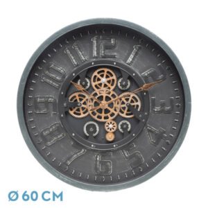 Reloj De Pared Albox Negro 60x60x7cm Engranajes Con Movimiento