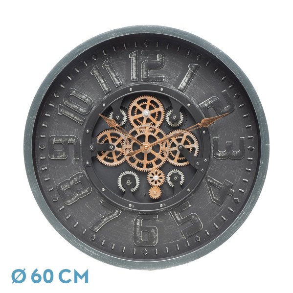 Reloj De Pared Albox Negro 60x60x7cm Engranajes Con Movimiento