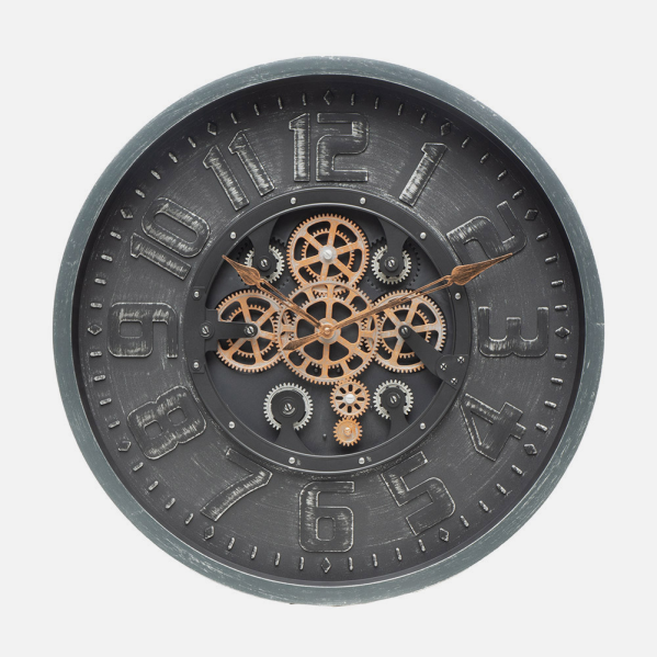 Reloj De Pared Albox Negro 60x60x7cm Engranajes Con Movimiento