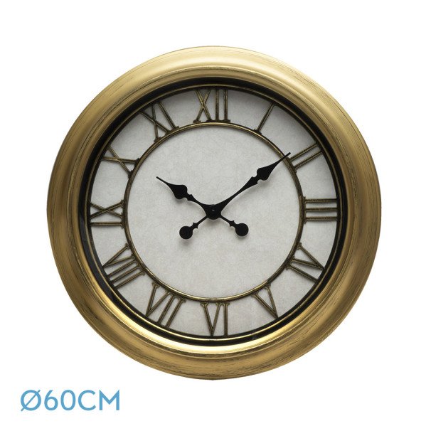 Reloj De Pared Almita Oro 60d Agujas Retro Industrial Gran Tamaño Numeros Romanos
