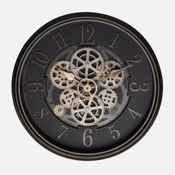 Reloj De Pared Ardales Marrón/Cuero 40x40x7cm Engranajes Con Movimiento