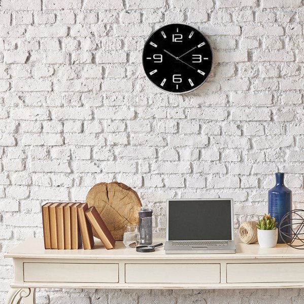 Reloj De Pared Aroa Plata/negro 30d Movimiento Continuo