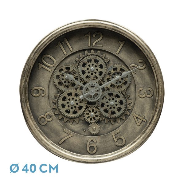 Reloj De Pared Atarfe Oro Rustico 40x40x7cm Engranajes Con Movimiento
