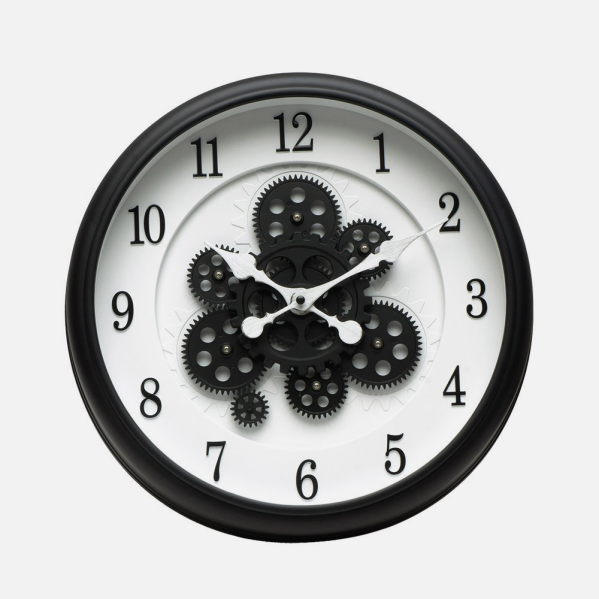 Reloj De Pared Bubion Negro/blanco 40x40x7cm Engranajes Con Movimiento