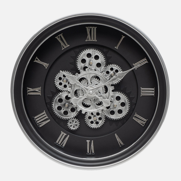 Reloj De Pared Chercos Negro/plata 40x40x7cm Engranajes Con Movimiento