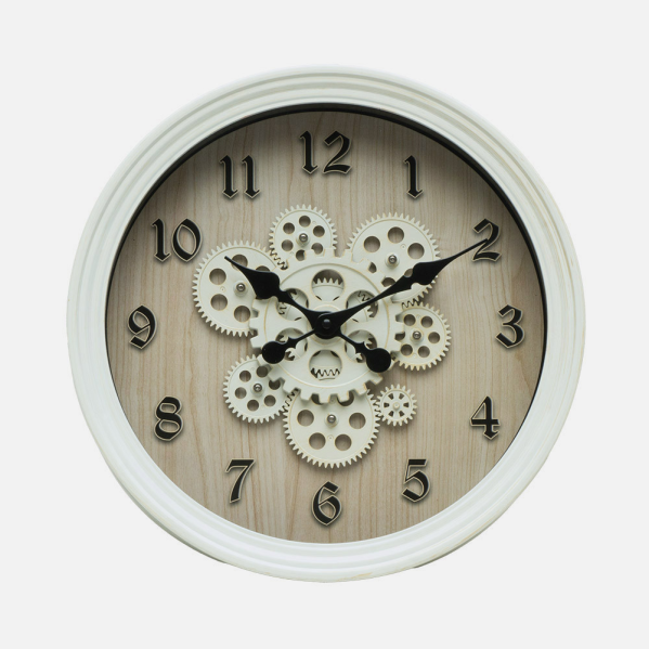 Reloj De Pared Coripe Blanco/Haya 40x40x7cm Engranajes Con Movimiento
