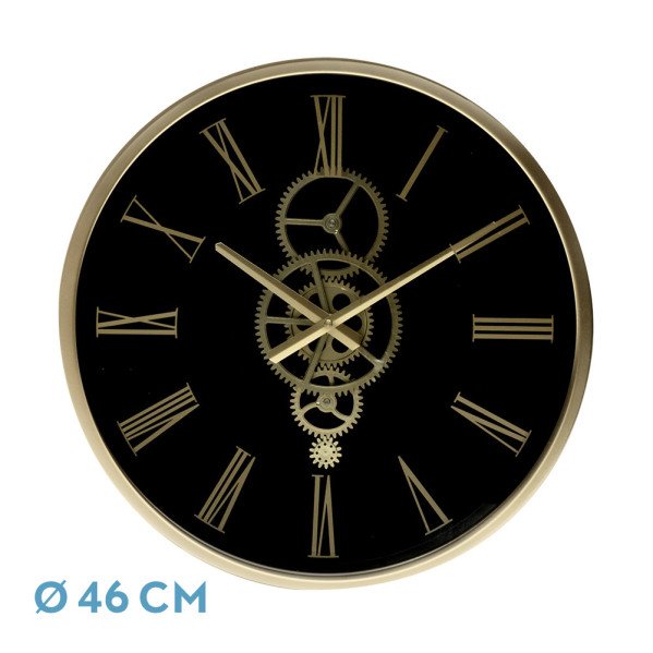 Reloj De Pared Duque Negro/oro 46x46x7cm Engranajes Con Movimiento