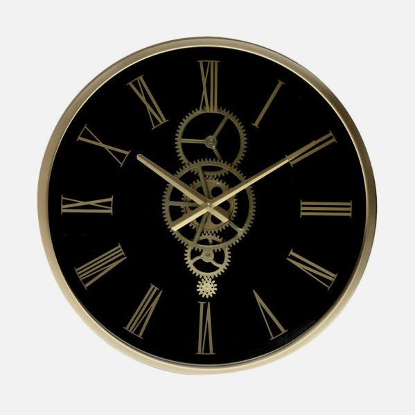 Reloj De Pared Duque Negro/oro 46x46x7cm Engranajes Con Movimiento