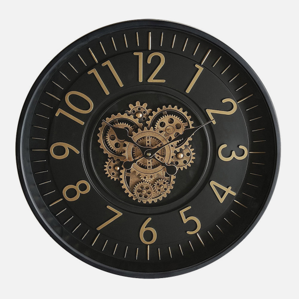 Reloj De Pared Lacio Oro/negro 46x46x8cm Engranajes Con Movimiento