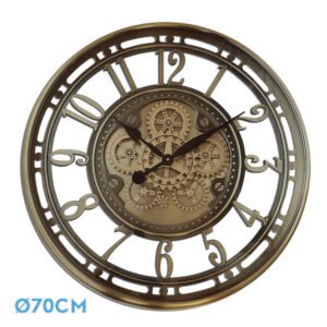 Reloj De Pared Mesina Bronce 70x70x8cm Engranajes Con Movimiento