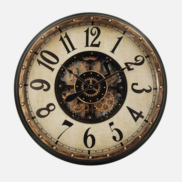 Reloj De Pared Treviso Oro/negro 83x83x10cm Engranajes Con Movimiento