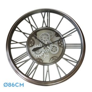 Reloj De Pared Turin Niquel 86x86x8,5cm Engranajes Con Movimiento