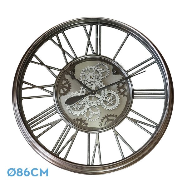 Reloj De Pared Turin Niquel 86x86x8,5cm Engranajes Con Movimiento