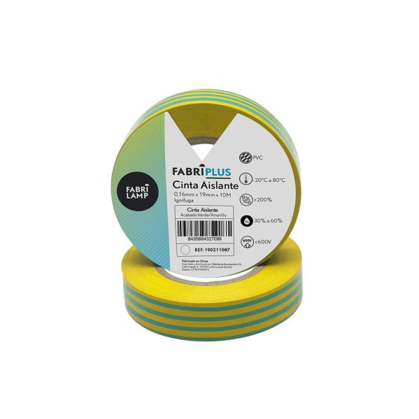 Rollo Cinta Aislante Pvc Verde/amarillo 19mmx10m Para Elecectricista Flexible Y Duradera