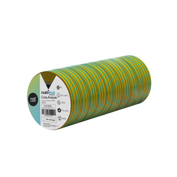 Rollo Cinta Aislante Pvc Verde/amarillo 19mmx20m Para Electricista Flexible Y Duradera