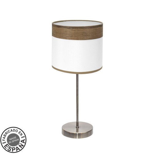 Sobremesa Cloe 1xe14 Cuero/blanca-madera Oscura 42x18x18 cm