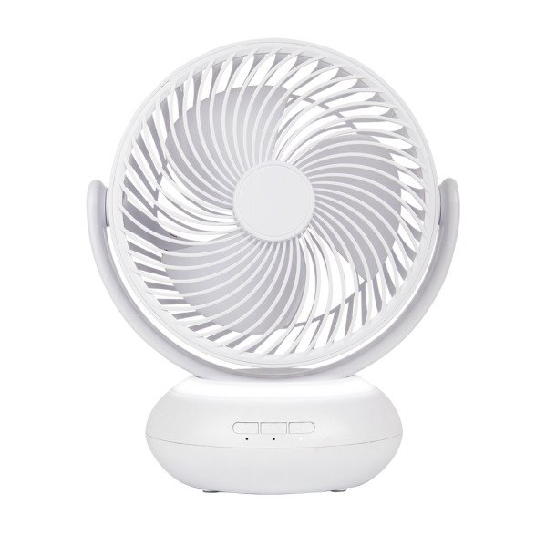 Ventilador Inalambrico Sobremesa Bengali Blanco 5w 3vel Recargable C/luz, Aliment.USB, Fijo Y Rotatorio 3Aspas 27x23x16cm
