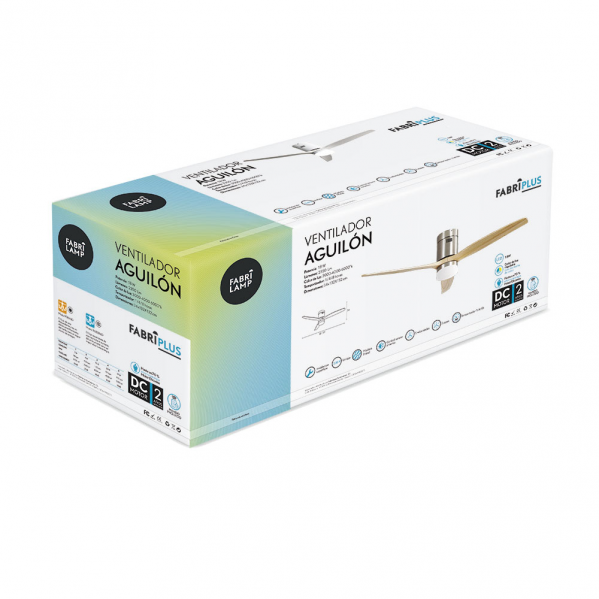 Ventilador 20w Dc Aguilon Niquel 3 Aspas Haya 6 Velocidades C/remoto, Temporizador 30,5x132x132 Cm