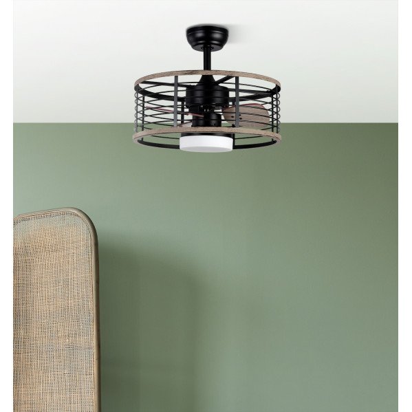 Ventilador Dc 24w Pella Negro/Madera 3 Aspas 50d 2540lm 6 Velocidades 3000-4000-6000k C/remoto, Memoria Y Temporizador