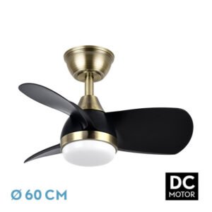 Ventilador Dc 24w Pirdo Cuero/negro 3 Aspas 60d 2400lm 6 Velocidades 3000-4500-6000k C/remoto, Memoria Y Temporizador