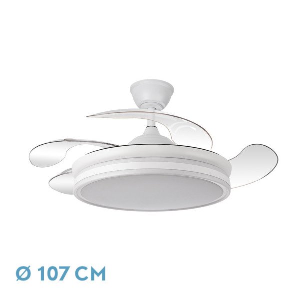 Ventilador Bayomo 59w 6980lm Blanco 4 Aspas Desp. 34,5/42x50/107 D.3 Color. Dc.remoto+Reg.Intensidad
