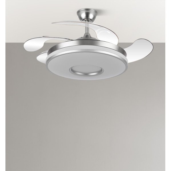 Ventilador Dani 59w 6980lm Niquel 4 Aspas Desplegables 6 Velocidades 106d 3000-4200-6500k Remoto, Reg.Int, Memori Y Tempor