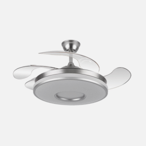 Ventilador Dani 59w 6980lm Niquel 4 Aspas Desplegables 6 Velocidades 106d 3000-4200-6500k Remoto, Reg.Int, Memori Y Tempor