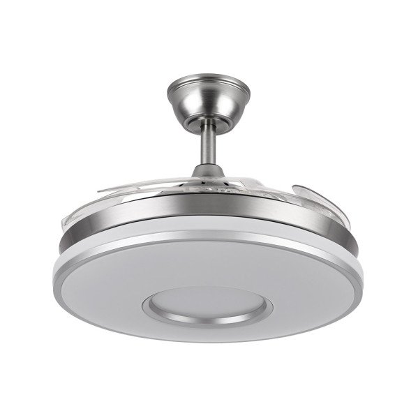 Ventilador Dani 59w 6980lm Niquel 4 Aspas Desplegables 6 Velocidades 106d 3000-4200-6500k Remoto, Reg.Int, Memori Y Tempor
