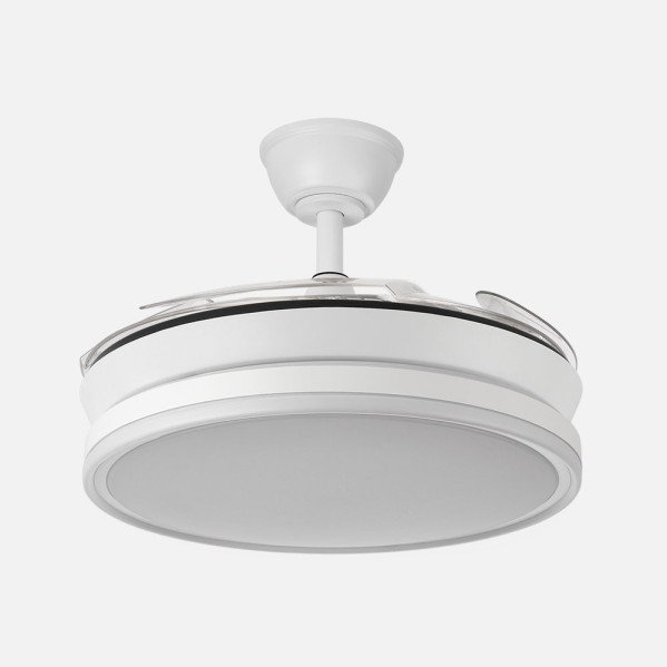 Ventilador Dc Bayomo Blanco 59w 6980lm 91d 4asp.desplegables 3000-4000-6000k Remoto, Regulable Intensidad, Temporizador, Memoria