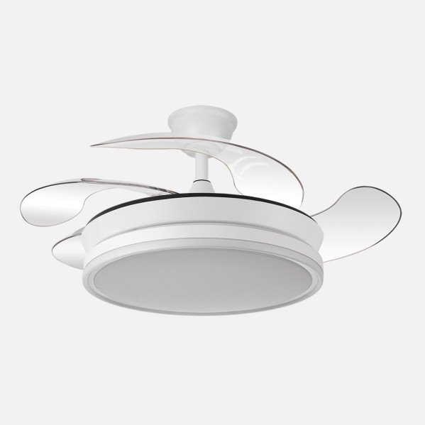 Ventilador Dc Bayomo Blanco 59w 6980lm 91d 4asp.desplegables 3000-4000-6000k Remoto, Regulable Intensidad, Temporizador, Memoria