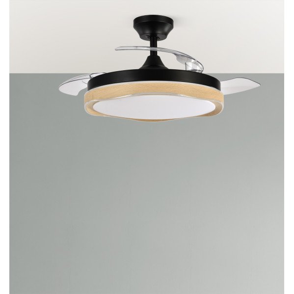 Ventilador Dc Blondi Negro/madera 72w 3aspas107d 7200lm 6vel 3000k,4500k,6000k Remoto+temporizador+memoria