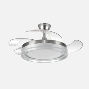 Ventilador Dc Cerrato Niquel 59w 4aspas Desplegables 107d 6980lm 6vel 3000k,4000k,6000k, Remoto+reg.intens.+temporizador+memoria