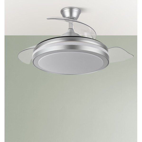 Ventilador Dc Esparta Plus 59w 6980lm Plata 107d 3aspas Desp.3000-4000-6000k Remoto+ reg.intensidad+Temporizador+ Memoria