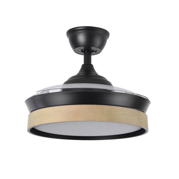 Ventilador Dc Iglu Negro/haya 72w 6120lm 91d 3asp.desplegable 3000-4000-6000k Remoto, Temporizador, Memoria