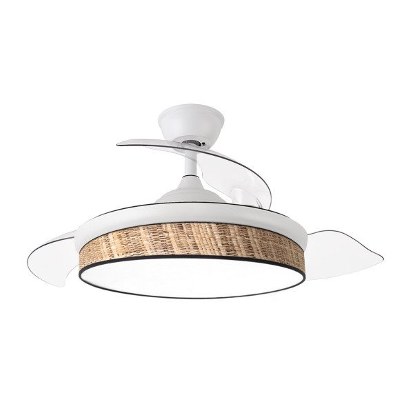 Ventilador Dc Moda 72w Blanco/cañizo Oscuro 91d 3aspas 7200lm 3000-4000-6000k Remoto+ Memoria+ Temporizador