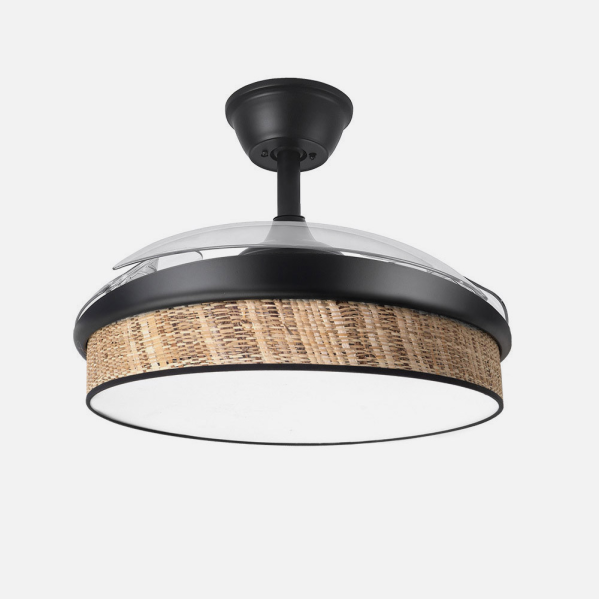 Ventilador Dc Moda 72w Negro/cañizo Oscuro 108d 3aspas 7200lm 3000k,4000k,6000k Remoto+memoria+temporizador